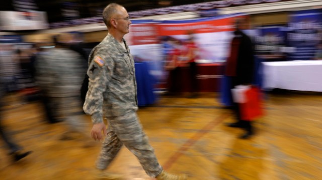 A military officer attends the 'Hiring Our Heroes' job fair in New York