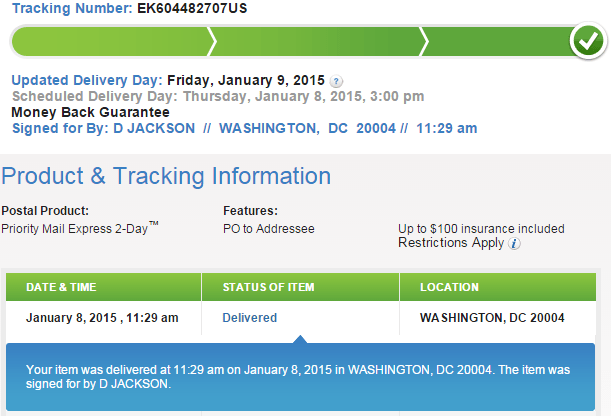 CAVC EWOM proof of receipt 1-08-15